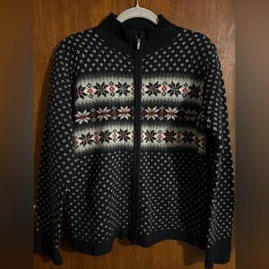 Vintage Frost 100% Lambswool Black & White Fair Isle Mock Neck Zip-up Jacket M